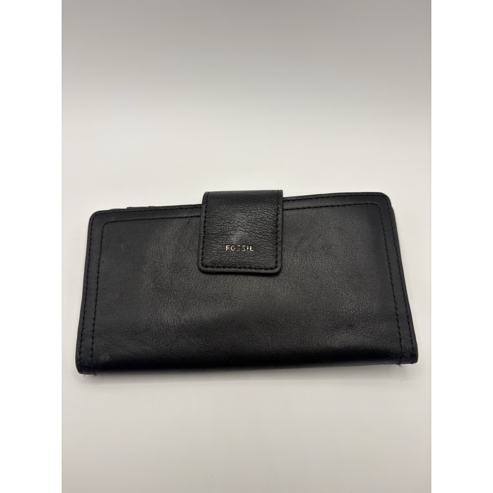 Fossil Logan Leather Wallet RFID Blocking Tab Clutch Black Good Condition